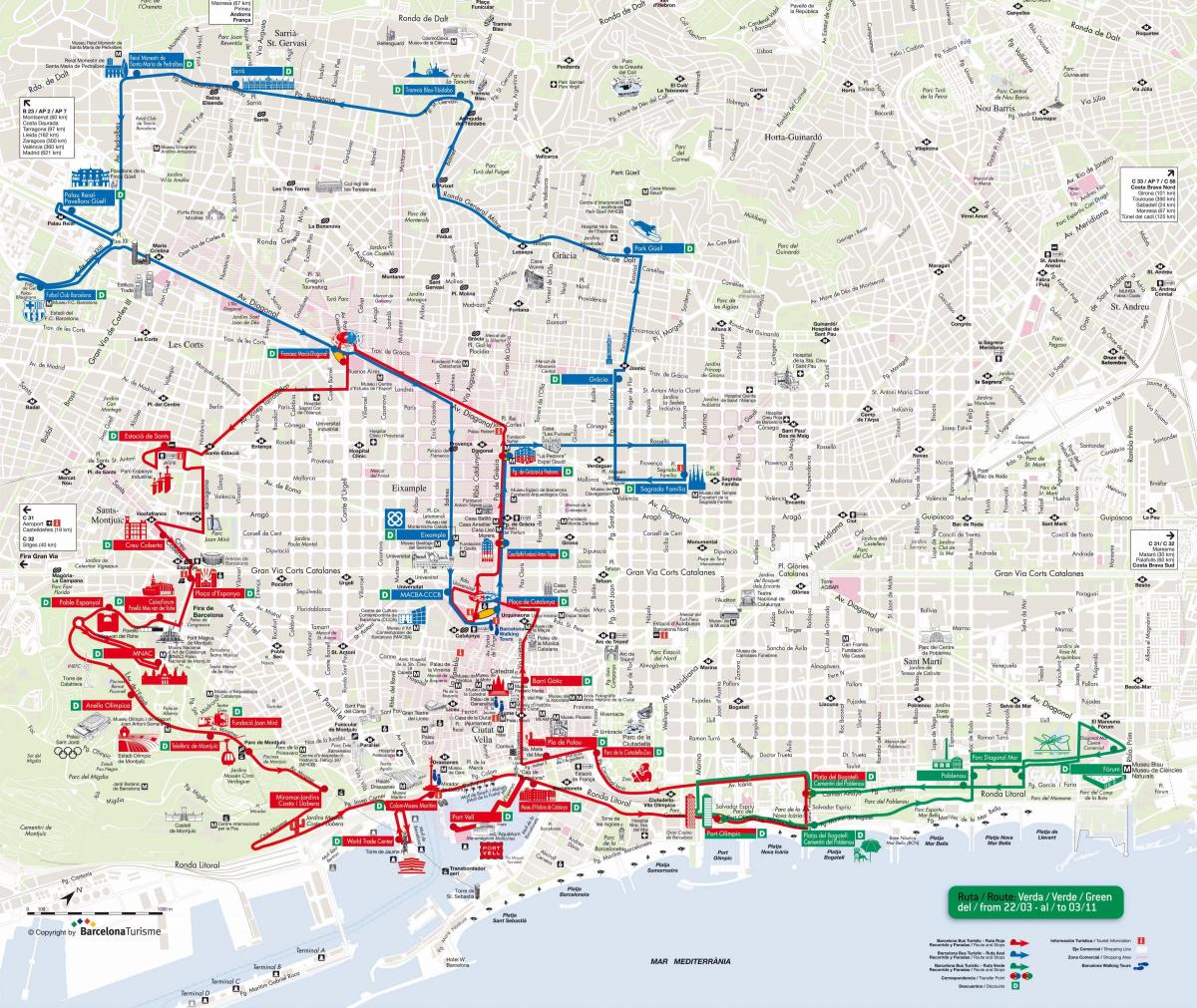 برشلونة حافلة turistic خط أحمر خريطة