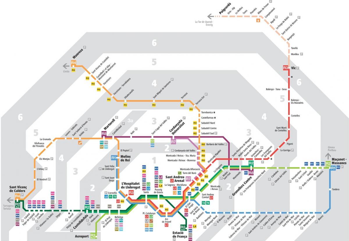 خريطة مترو برشلونة مع مناطق