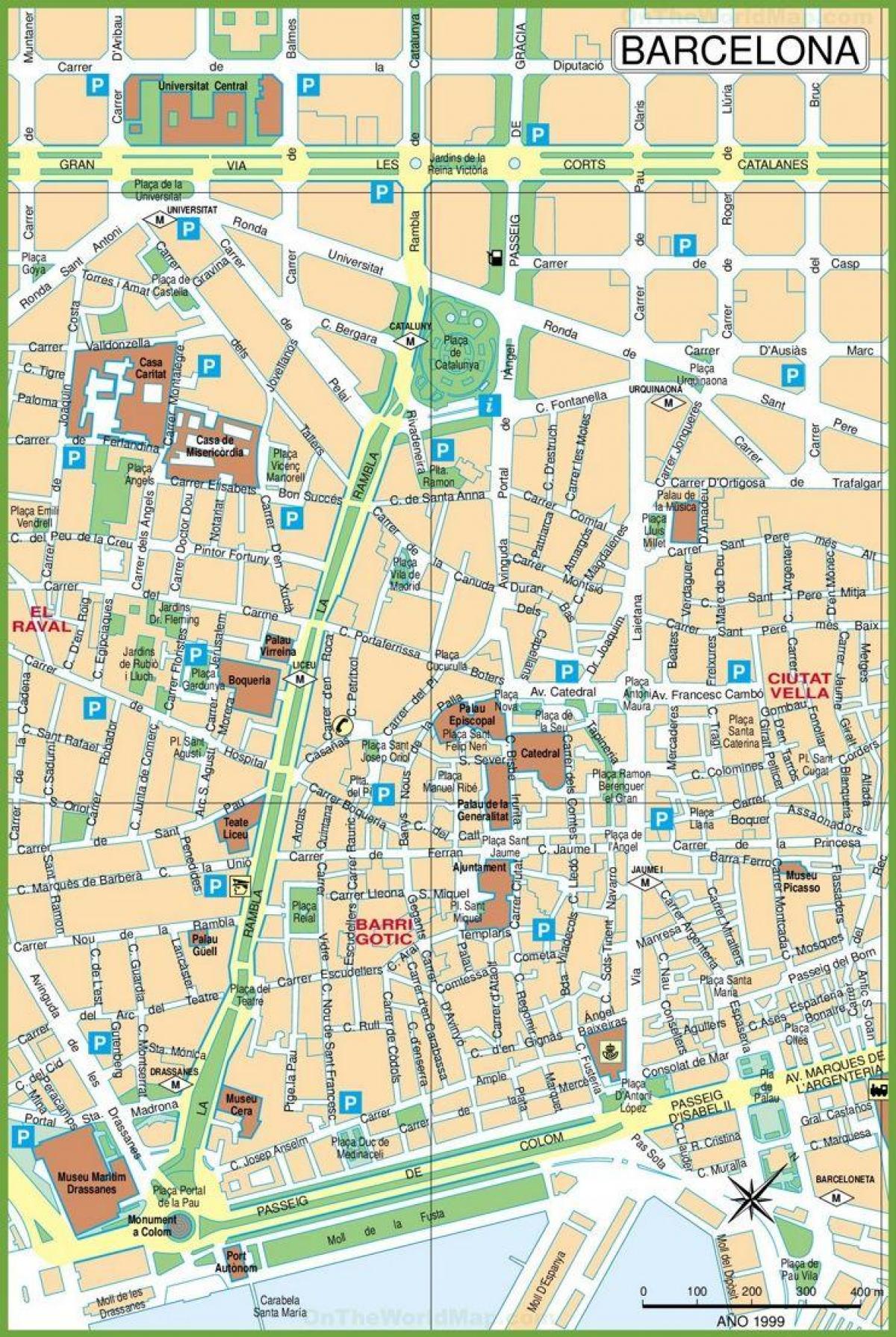 خريطة وسط مدينة برشلونة الشوارع